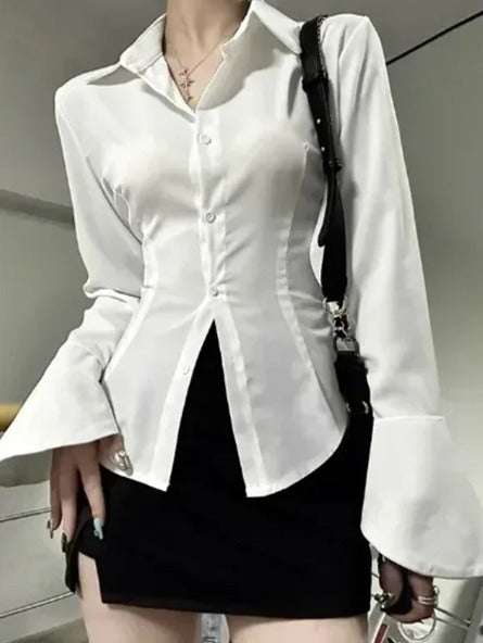 Casual Bell Sleeve Long Sleeve Gothic Lolita Flared Shirt Mssza