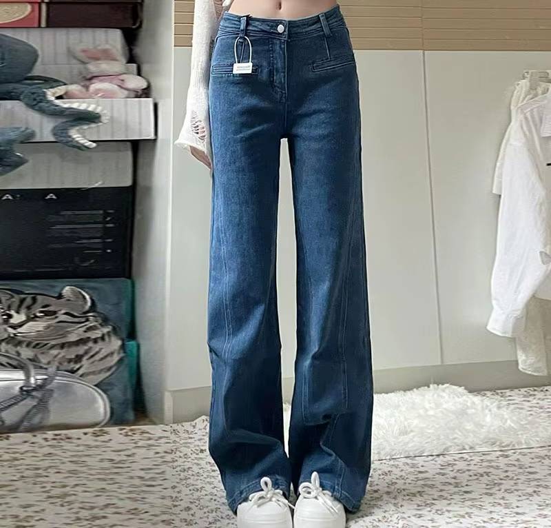 Casual Big Bow Ruffles Design High Waist Flare Slim Fit Denim Jeans Mssza