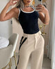 Casual Binding Tank Top And Striped Pants Two Piece Sets Mssza