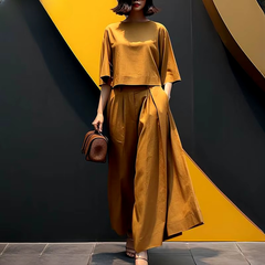 Casual Blouse Wide Leg Trousers 2 Piece Set Outfits Mssza