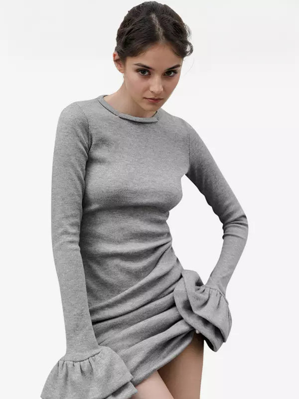 Casual Bodycon Bell Ruffles Sleeve Mini Dress Mssza