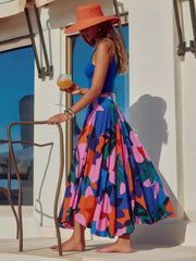 Casual Bohemian Beach Style Floral Flared Silhouette Long Skirt Mssza