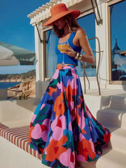 Casual Bohemian Beach Style Floral Flared Silhouette Long Skirt Mssza
