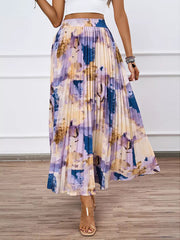 Casual Bohemian Pleated Artistic Floral Print Pleated Beach Style Maxi Skirt Mssza