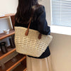 Casual Bohemian Shoulder Weave Cell Phone Pocket Tote Straw Handbags Mssza