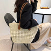 Casual Bohemian Shoulder Weave Cell Phone Pocket Tote Straw Handbags Mssza