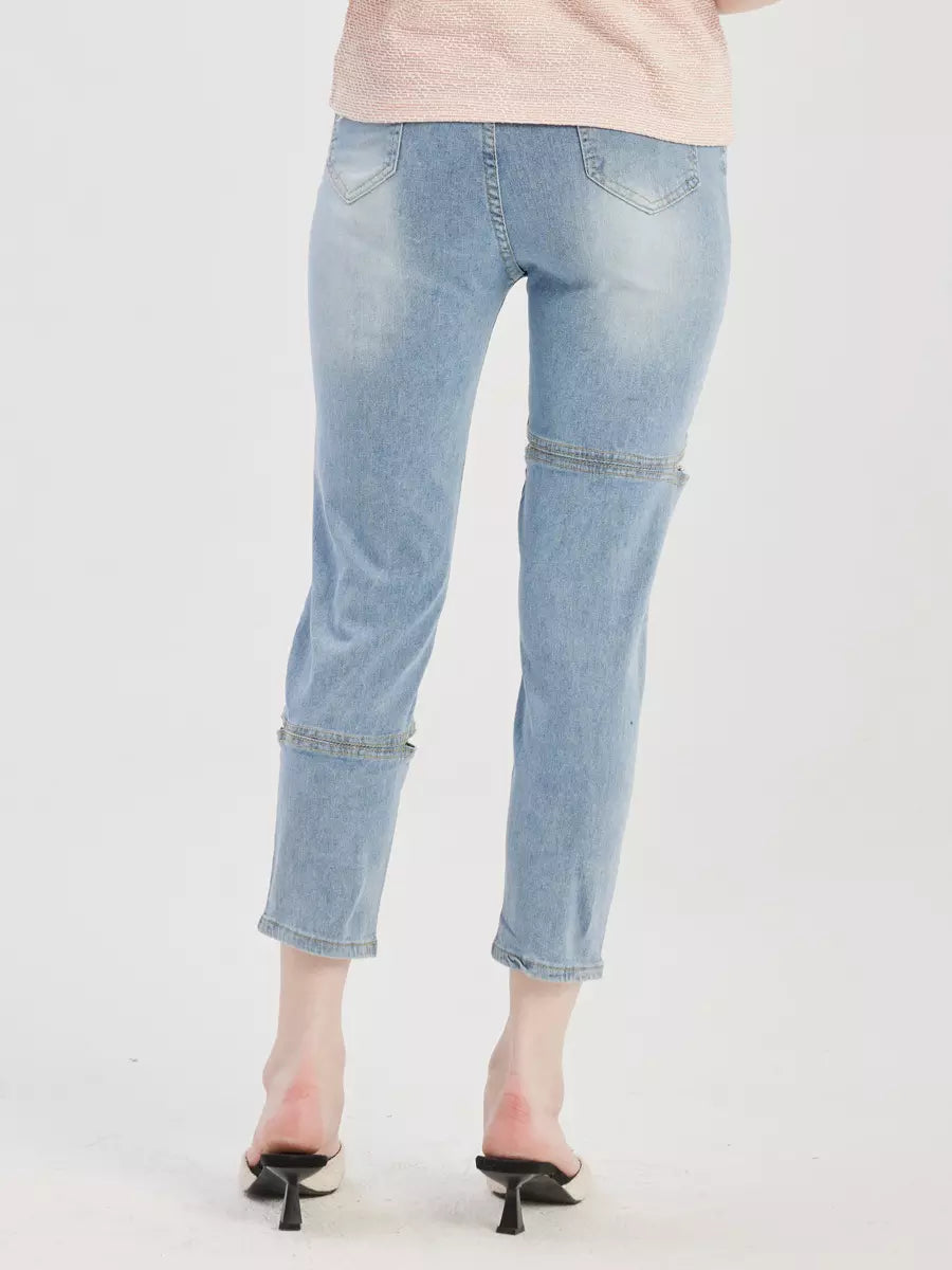 Casual Bottom Denim Buttons Solid Color Cropped Jeans Mssza