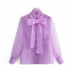 Casual Bow Street Wear Long Sleeve Shirt Mssza