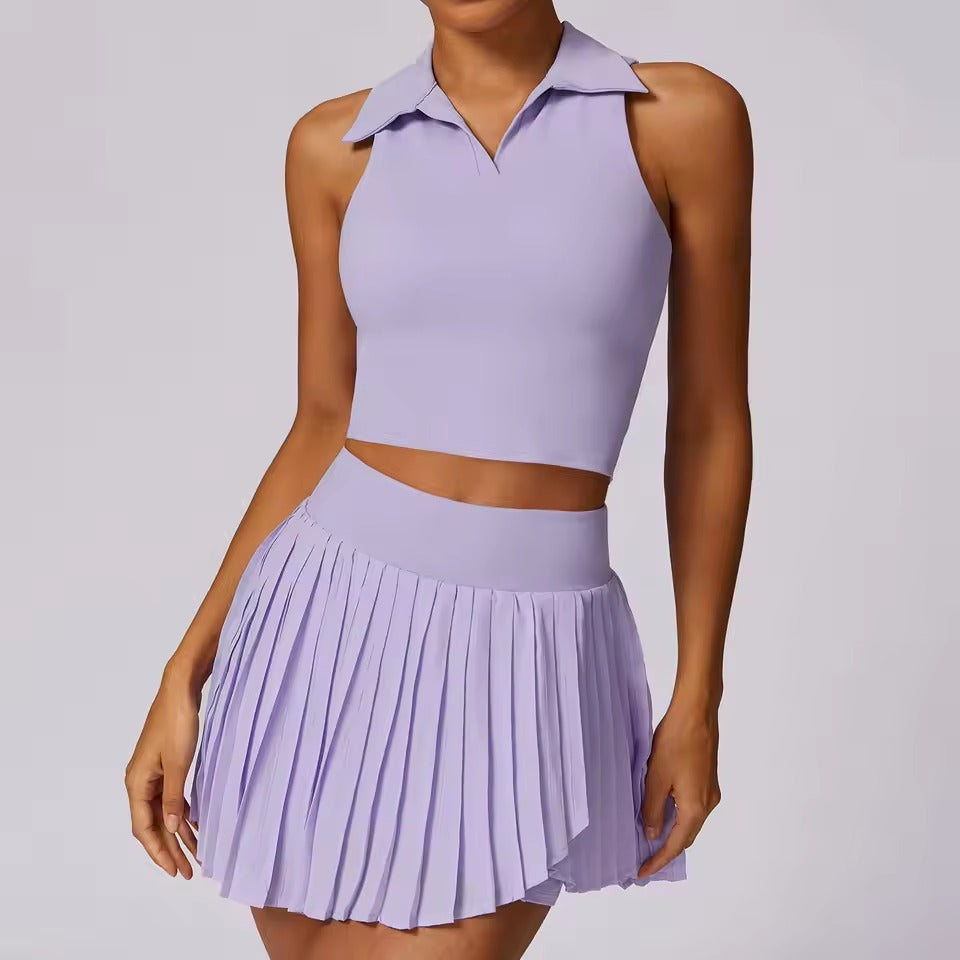 Casual Breathable Crop Top And Skirt 2 Piece Yoga Set Mssza