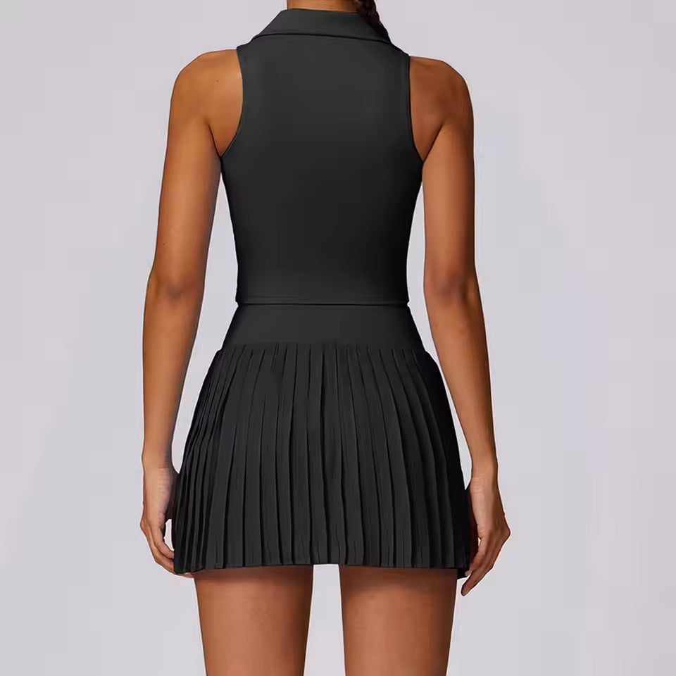 Casual Breathable Crop Top And Skirt 2 Piece Yoga Set Mssza
