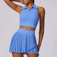 Casual Breathable Crop Top And Skirt 2 Piece Yoga Set Mssza