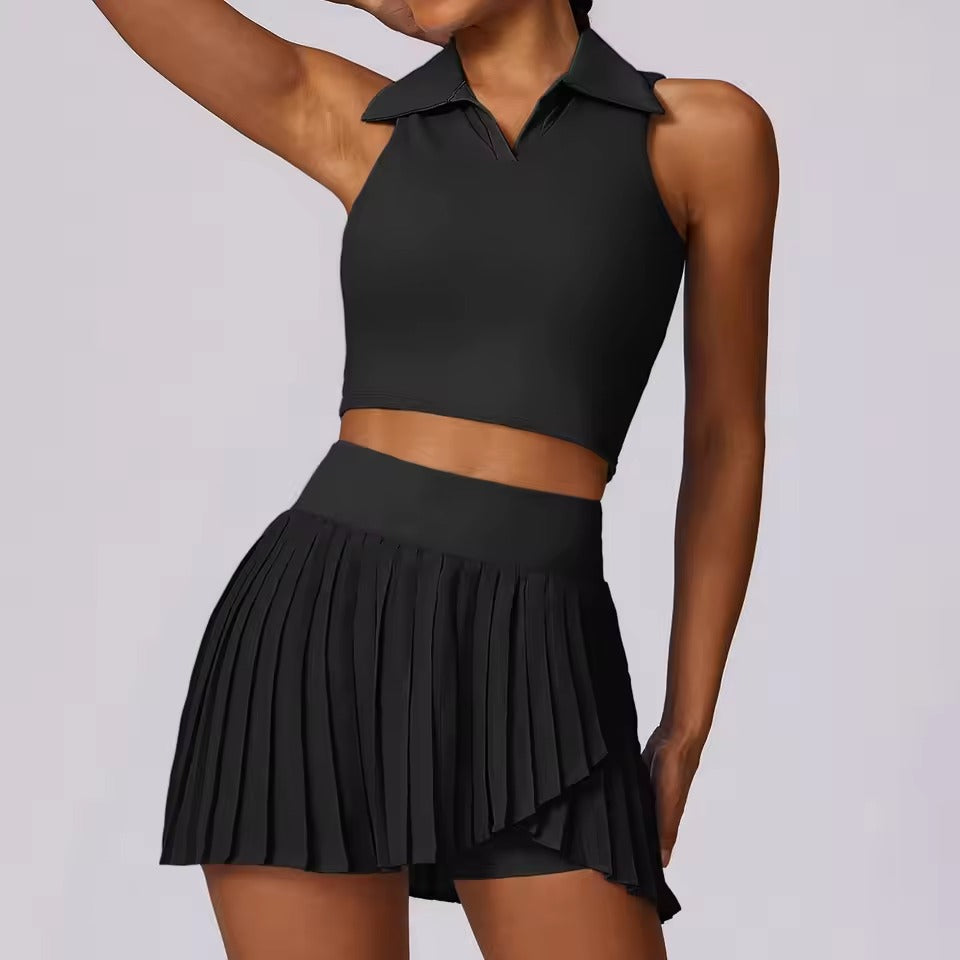Casual Breathable Crop Top And Skirt 2 Piece Yoga Set Mssza