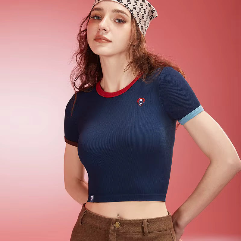 Casual Breathable Sport Ribbed Short Sleeve Yoga Crop Top Mssza