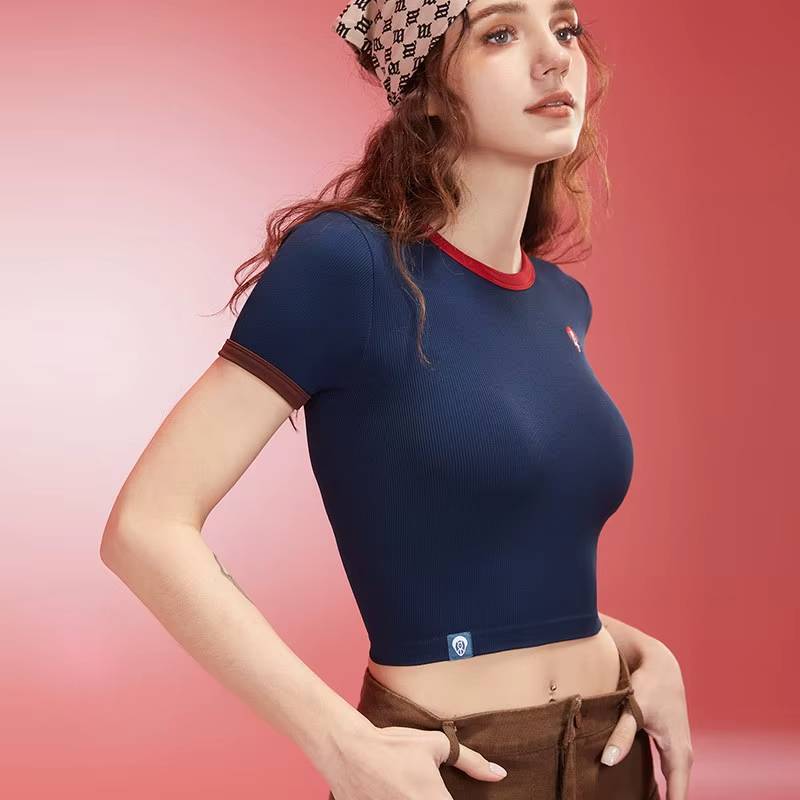 Casual Breathable Sport Ribbed Short Sleeve Yoga Crop Top Mssza