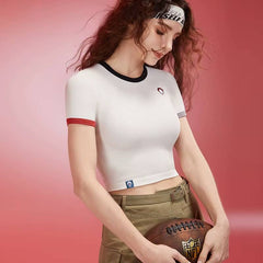Casual Breathable Sport Ribbed Short Sleeve Yoga Crop Top Mssza
