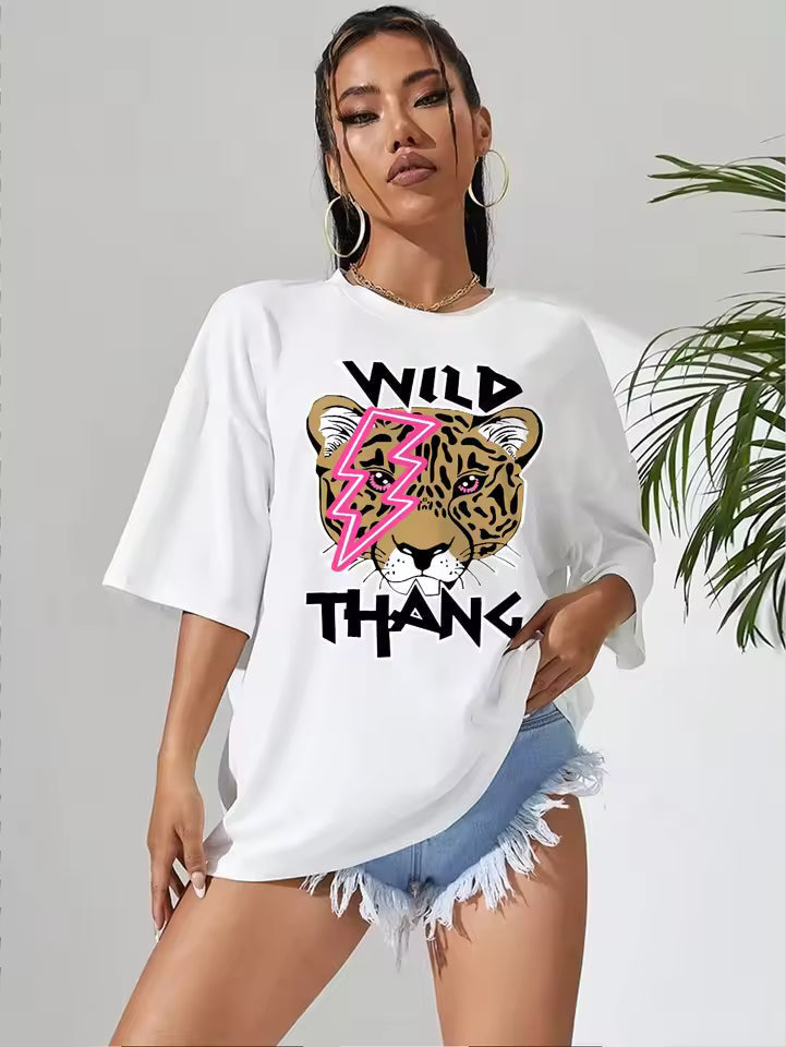 Casual Breathable Wild Leopard Printing Oversize T-shirt Mssza