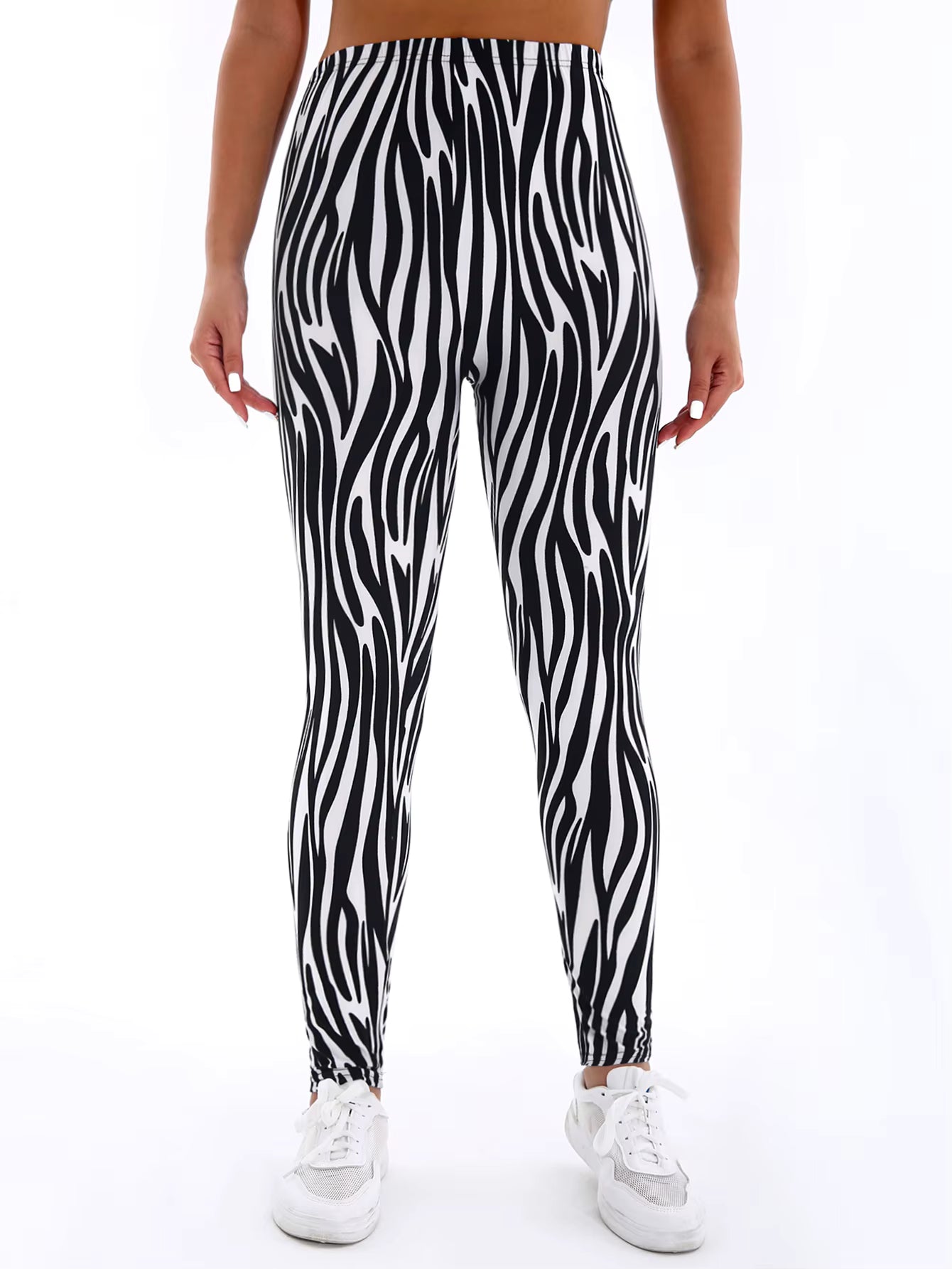 Casual Brushed High Elasticity Tight Fitting Irregular Striped Leggings Mssza