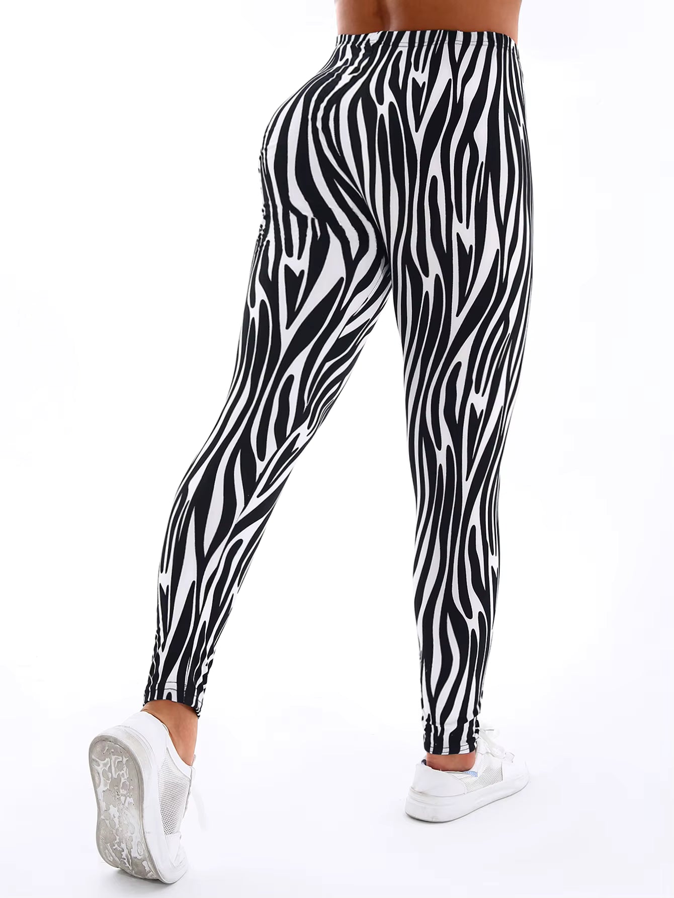 Casual Brushed High Elasticity Tight Fitting Irregular Striped Leggings Mssza