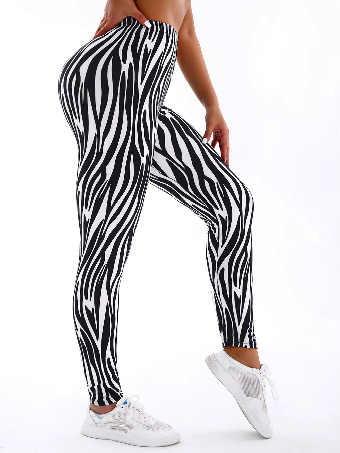 Casual Brushed High Elasticity Tight Fitting Irregular Striped Leggings Mssza