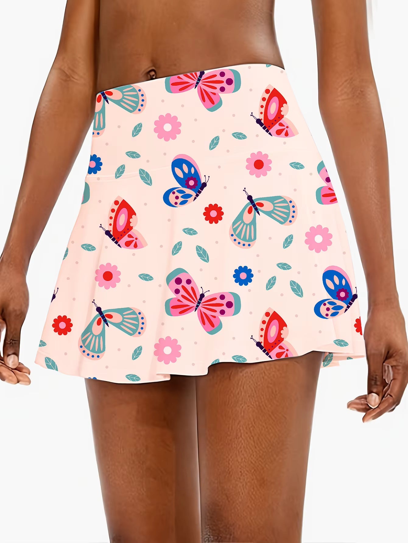 Casual Butterfly Print With Pocket Detail Elastic Waist Mini Skirt Mssza