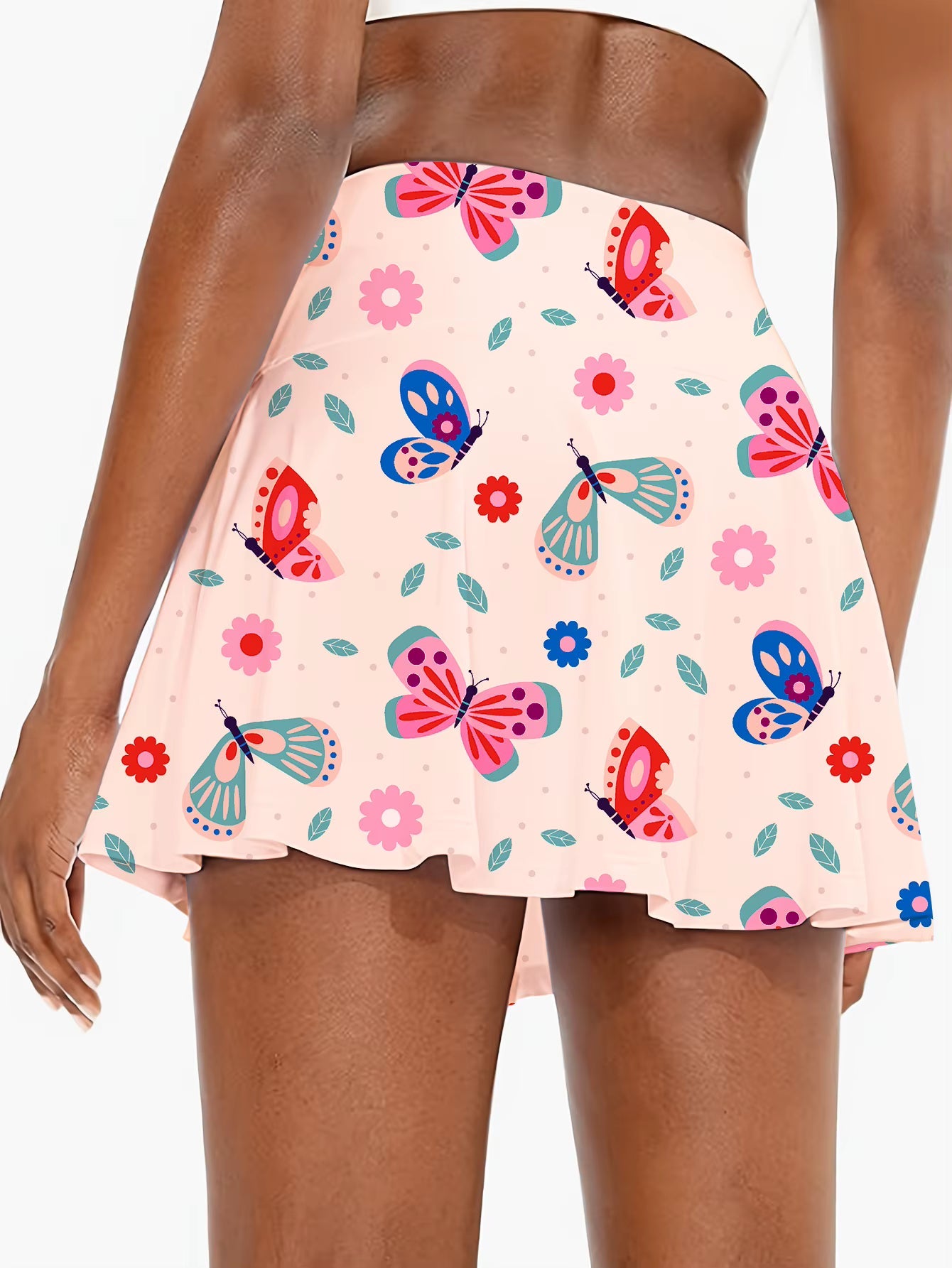 Casual Butterfly Print With Pocket Detail Elastic Waist Mini Skirt Mssza