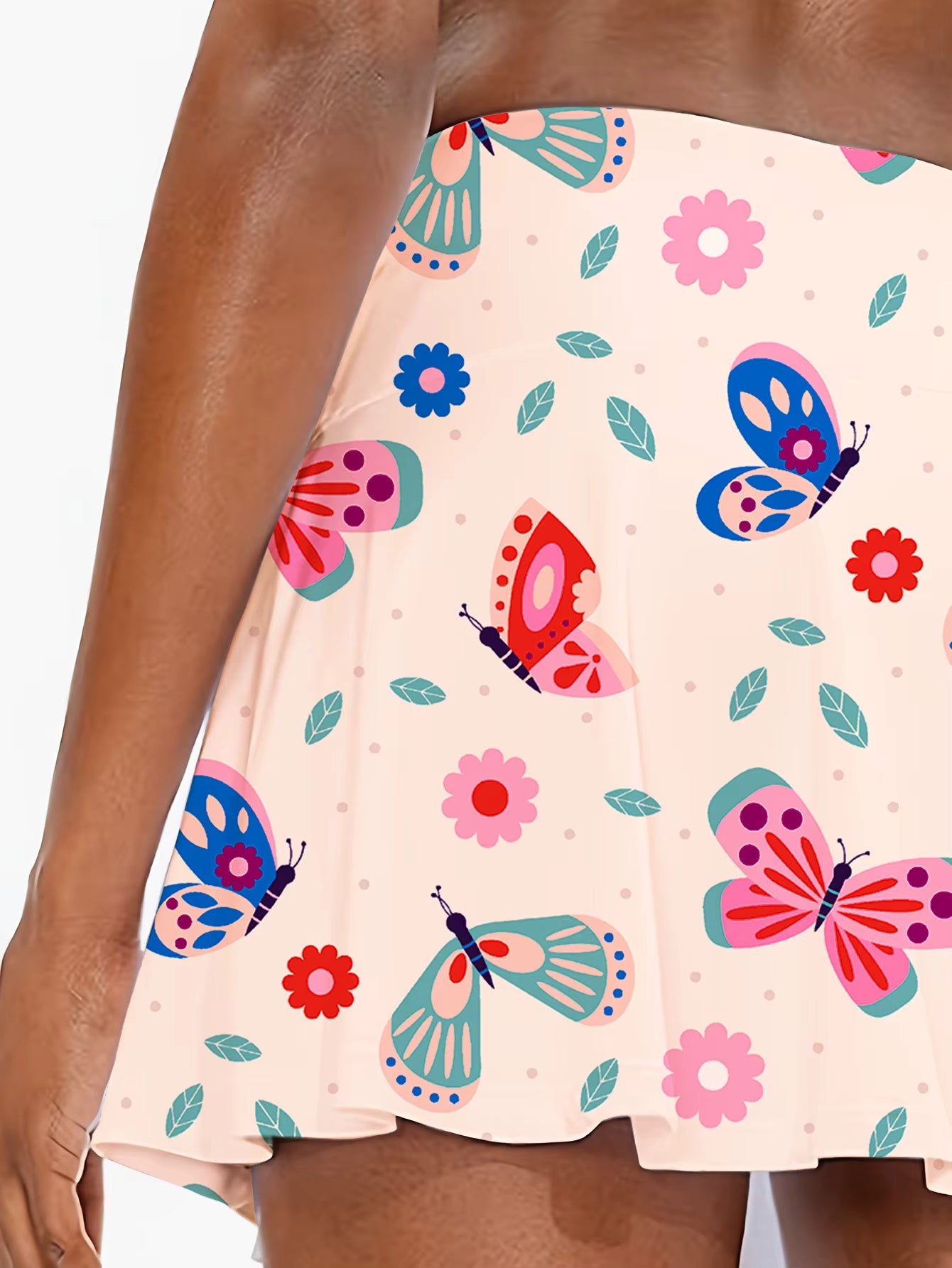 Casual Butterfly Print With Pocket Detail Elastic Waist Mini Skirt Mssza