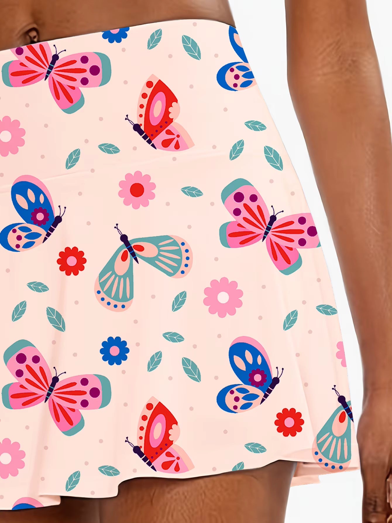Casual Butterfly Print With Pocket Detail Elastic Waist Mini Skirt Mssza