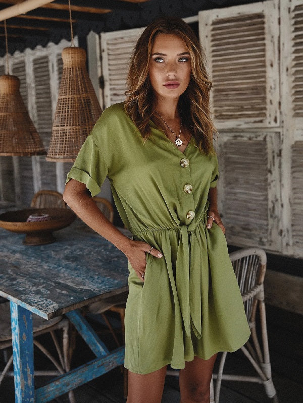 Casual Button Cotton Beach Short Pans Jumpsuit Mssza