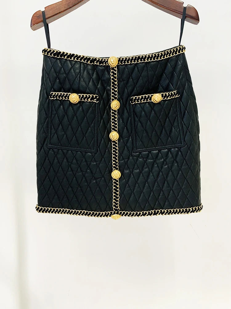 Casual Button Faux Leather Embellished Non Stretch Mini Skirt Mssza