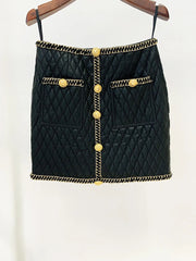 Casual Button Faux Leather Embellished Non Stretch Mini Skirt Mssza