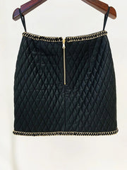 Casual Button Faux Leather Embellished Non Stretch Mini Skirt Mssza