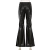 Casual Button Fly High Waist Stretch Slim PU Leather Boot Cut Flare Pants Mssza