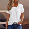 Casual Button Streetwear Short Sleeve V Neck Solid Basic Top Tees T-shirts Mssza