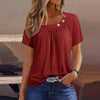 Casual Button Streetwear Short Sleeve V Neck Solid Basic Top Tees T-shirts Mssza