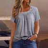Casual Button Streetwear Short Sleeve V Neck Solid Basic Top Tees T-shirts Mssza
