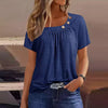 Casual Button Streetwear Short Sleeve V Neck Solid Basic Top Tees T-shirts Mssza
