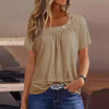 Casual Button Streetwear Short Sleeve V Neck Solid Basic Top Tees T-shirts Mssza