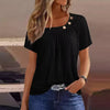 Casual Button Streetwear Short Sleeve V Neck Solid Basic Top Tees T-shirts Mssza