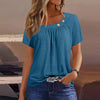 Casual Button Streetwear Short Sleeve V Neck Solid Basic Top Tees T-shirts Mssza