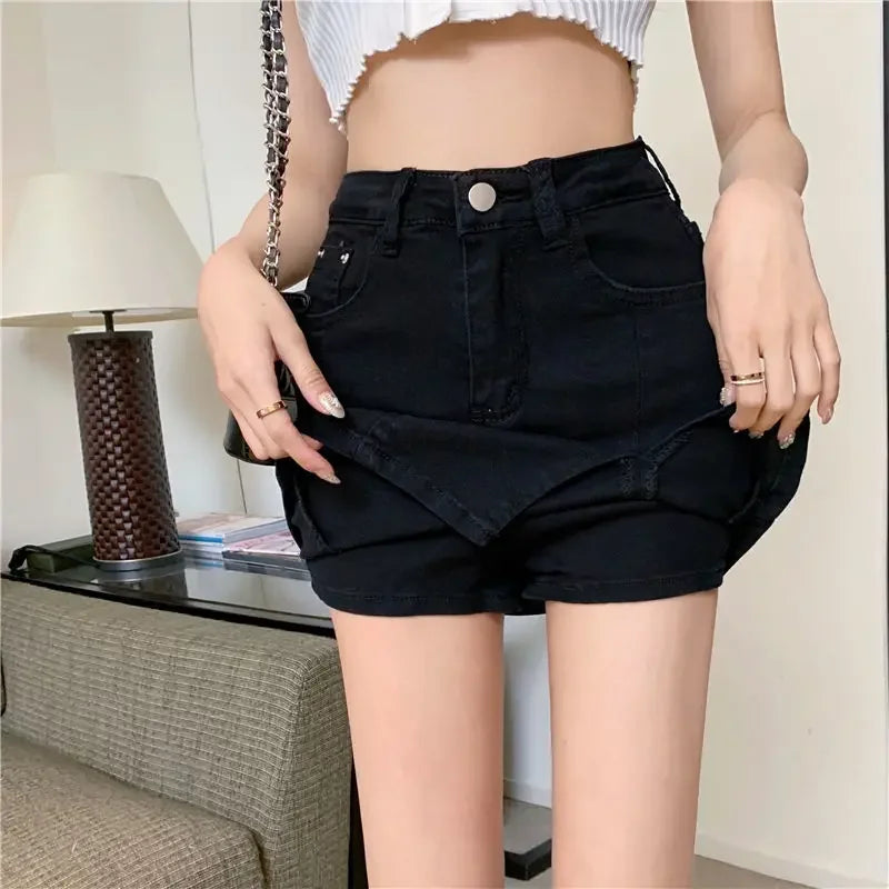 Casual Button With Slit Zipper High Waist Denim Mini Skirt Mssza