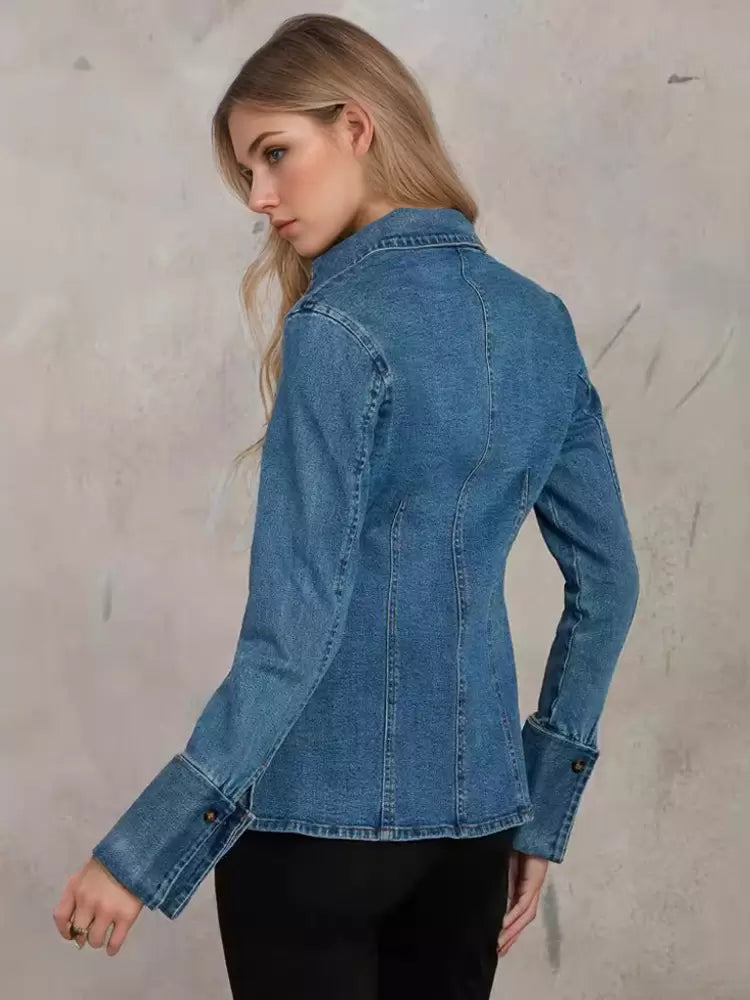 Casual Buttons Turndown Collar Chic Long Sleeves Denim Blouse Tops Mssza