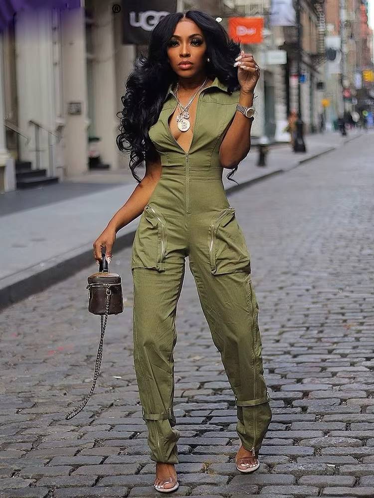 Casual Cargo Pants Sleeve Zipper Pocket Jumpsuit Streetwear Mssza