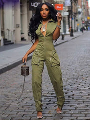 Casual Cargo Pants Sleeve Zipper Pocket Jumpsuit Streetwear Mssza