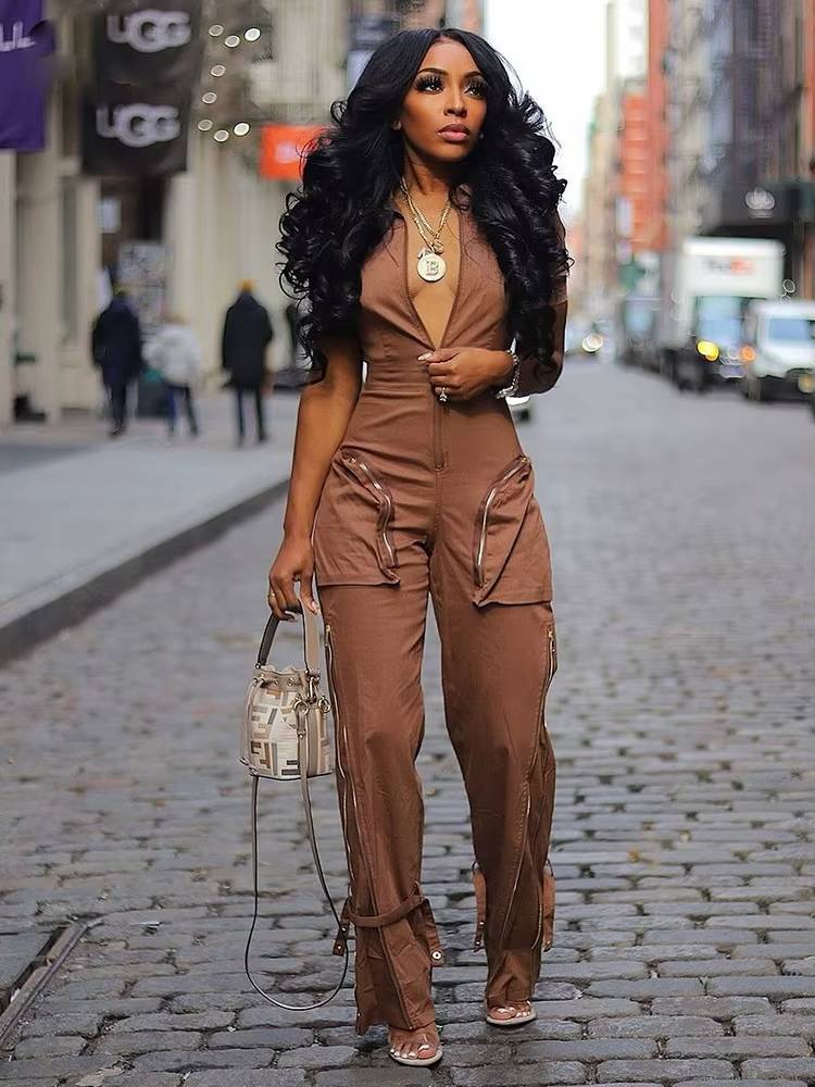 Casual Cargo Pants Sleeve Zipper Pocket Jumpsuit Streetwear Mssza
