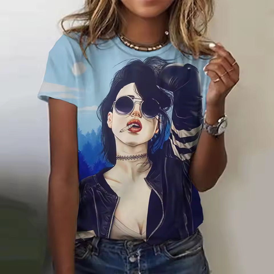 Casual Cartoon Print Short Sleeved Funny Top T-Shirts Mssza