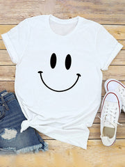 Casual Cartoon Smile Printed Short Sleeve O-neck T-Shirt Mssza