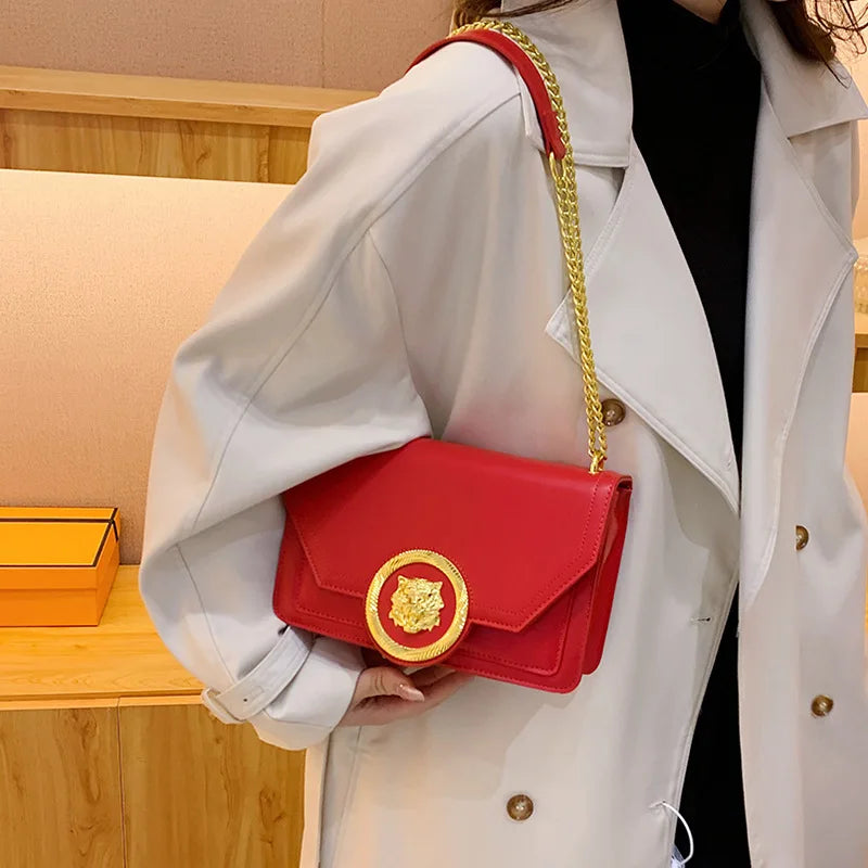 Casual Chain Shoulder Bag Trend Leather Crossbody Small Square Bag Ladies Handbag Mssza