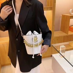 Casual Chain Shoulder Purse Minimalist Soft Leather Trendy Everyday Tote Crossbody Bucket Bag Mssza