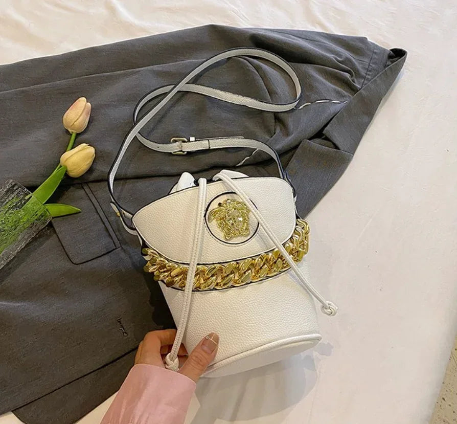 Casual Chain Shoulder Purse Minimalist Soft Leather Trendy Everyday Tote Crossbody Bucket Bag Mssza
