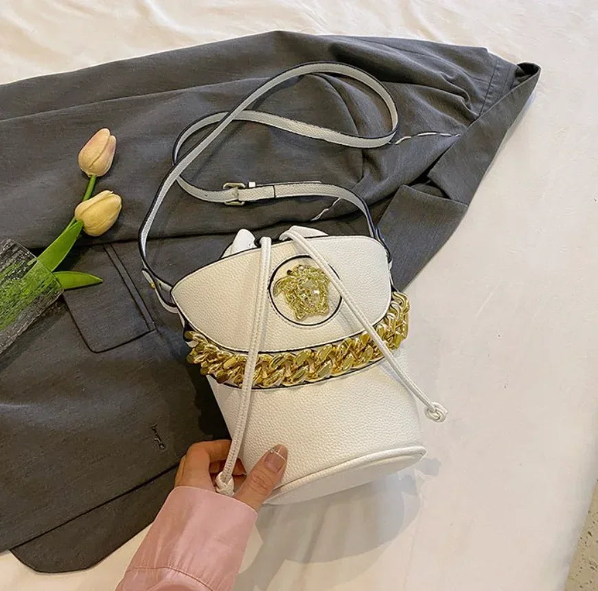 Casual Chain Shoulder Purse Minimalist Soft Leather Trendy Everyday Tote Crossbody Bucket Bag Mssza